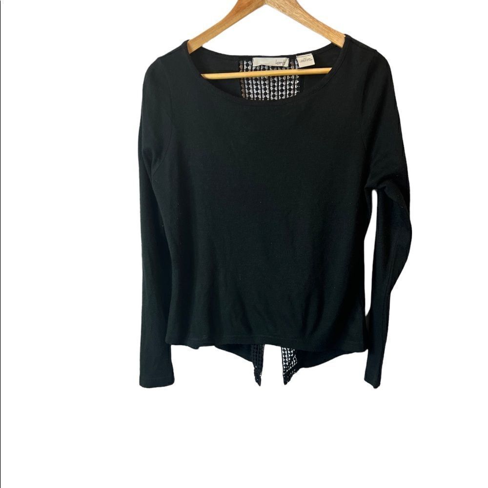 KERSH Black Knit Open Pattern Back Asymmetrical Long Sleeve Pullover Sweater S
